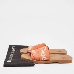 Chloe Orange Logo Canvas Woody Flat Slides Size 40