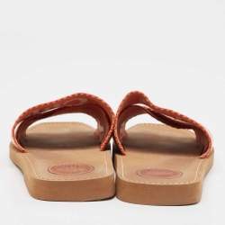 Chloe Orange Logo Canvas Woody Flat Slides Size 40