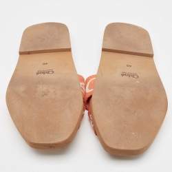 Chloe Orange Logo Canvas Woody Flat Slides Size 40
