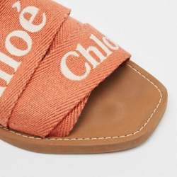 Chloe Orange Logo Canvas Woody Flat Slides Size 40