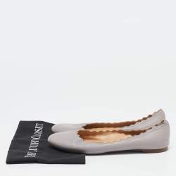 Chloe Beige Leather Lauren Scalloped Ballet Flats Size 39.5