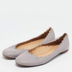 Chloe Beige Leather Lauren Scalloped Ballet Flats Size 39.5