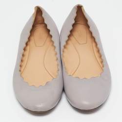 Chloe Beige Leather Lauren Scalloped Ballet Flats Size 39.5