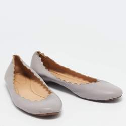 Chloe Beige Leather Lauren Scalloped Ballet Flats Size 39.5