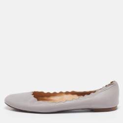 Chloe Beige Leather Lauren Scalloped Ballet Flats Size 39.5