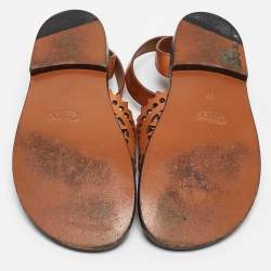 Pre Owned Chloe Brown Leather Kelby Flat Sandals Size 36