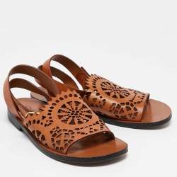 Pre Owned Chloe Brown Leather Kelby Flat Sandals Size 36