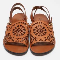 Pre Owned Chloe Brown Leather Kelby Flat Sandals Size 36
