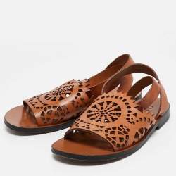 Pre Owned Chloe Brown Leather Kelby Flat Sandals Size 36