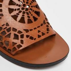 Pre Owned Chloe Brown Leather Kelby Flat Sandals Size 36