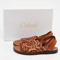 Pre Owned Chloe Brown Leather Kelby Flat Sandals Size 36