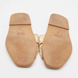 Chloe Beige Canvas Woody Flat Slides Size 38