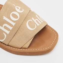 Chloe Beige Canvas Woody Flat Slides Size 38