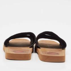 Pre Owned Chloe Black Canvas Embroidered Logo Woody Flat Slides Size 39