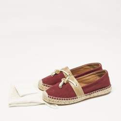 Chloe Burgundy Canvas and Leather Espadrille Flats Size 37