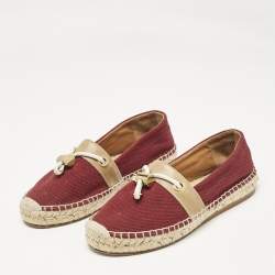Chloe Burgundy Canvas and Leather Espadrille Flats Size 37