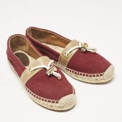 Chloe Burgundy Canvas and Leather Espadrille Flats Size 37