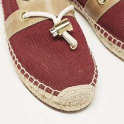 Chloe Burgundy Canvas and Leather Espadrille Flats Size 37