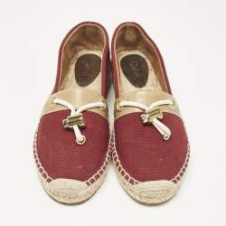 Chloe Burgundy Canvas and Leather Espadrille Flats Size 37