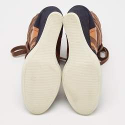 Chloe Tricolor Leather and Suede Wedge Sneaker Boots Size 39.5