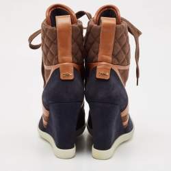 Chloe Tricolor Leather and Suede Wedge Sneaker Boots Size 39.5