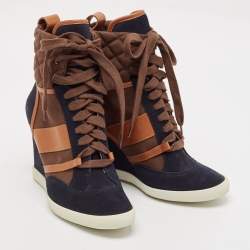 Chloe Tricolor Leather and Suede Wedge Sneaker Boots Size 39.5
