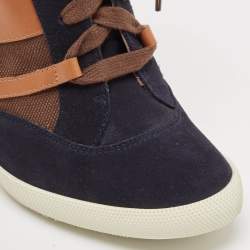 Chloe Tricolor Leather and Suede Wedge Sneaker Boots Size 39.5