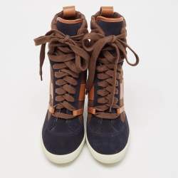 Chloe Tricolor Leather and Suede Wedge Sneaker Boots Size 39.5