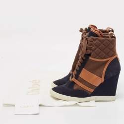 Chloe Tricolor Leather and Suede Wedge Sneaker Boots Size 39.5