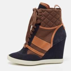 Chloe Tricolor Leather and Suede Wedge Sneaker Boots Size 39.5