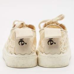 Chloe Cream Lace and Leather Lauren Low Top Sneakers Size 41