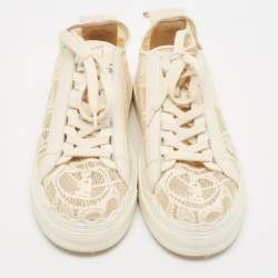 Chloe Cream Lace and Leather Lauren Low Top Sneakers Size 41