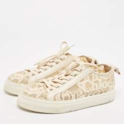 Chloe Cream Lace and Leather Lauren Low Top Sneakers Size 41