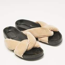 Chloe Beige Velvet Nolan Flat Slides Size 40