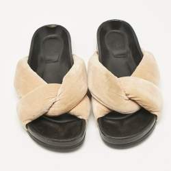 Chloe Beige Velvet Nolan Flat Slides Size 40