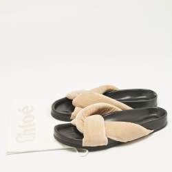 Chloe Beige Velvet Nolan Flat Slides Size 40