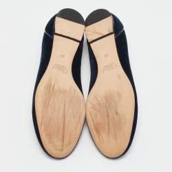 Chloe Navy Blue Velvet Ankle Strap Ballet Flats Size 38
