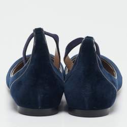 Chloe Navy Blue Velvet Ankle Strap Ballet Flats Size 38