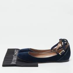 Chloe Navy Blue Velvet Ankle Strap Ballet Flats Size 38