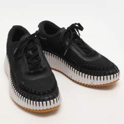 Chloe Black Knit Fabric and Suede Nama Low Top Sneakers Size 37
