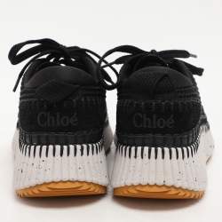 Chloe Black Knit Fabric and Suede Nama Low Top Sneakers Size 37