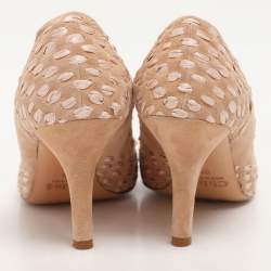Chloe Beige Woven Fabric and Suede Bow Pumps Size 36