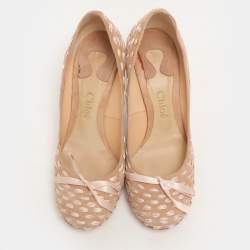 Chloe Beige Woven Fabric and Suede Bow Pumps Size 36