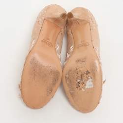Chloe Beige Woven Fabric and Suede Bow Pumps Size 36