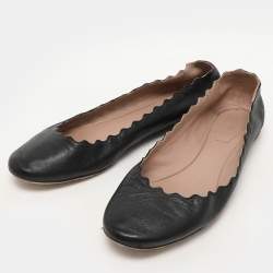 Chloe Black Leather Laurena Scalloped Ballet Flats Size 36