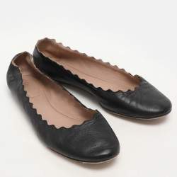 Chloe Black Leather Laurena Scalloped Ballet Flats Size 36