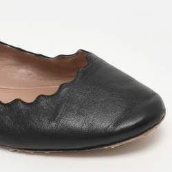 Chloe Black Leather Laurena Scalloped Ballet Flats Size 36