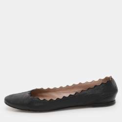 Chloe Black Leather Laurena Scalloped Ballet Flats Size 36
