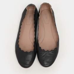 Chloe Black Leather Laurena Scalloped Ballet Flats Size 36