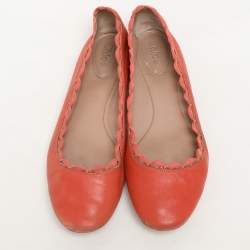 Chloe Orange Leather Laurena Scalloped Ballet Flats Size 37
